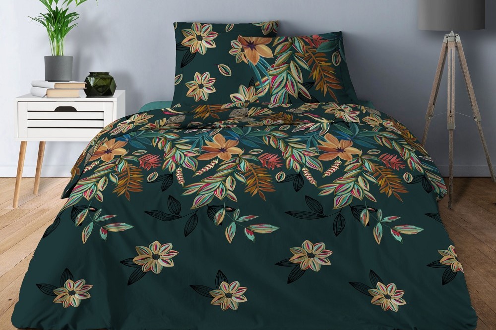 Housse de couette 280x240 fleurie vert sapin